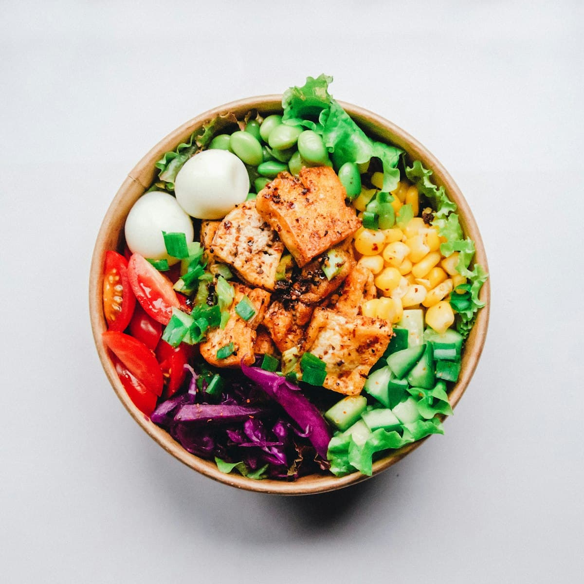 Plated salad bowl phone photo before food enhancement