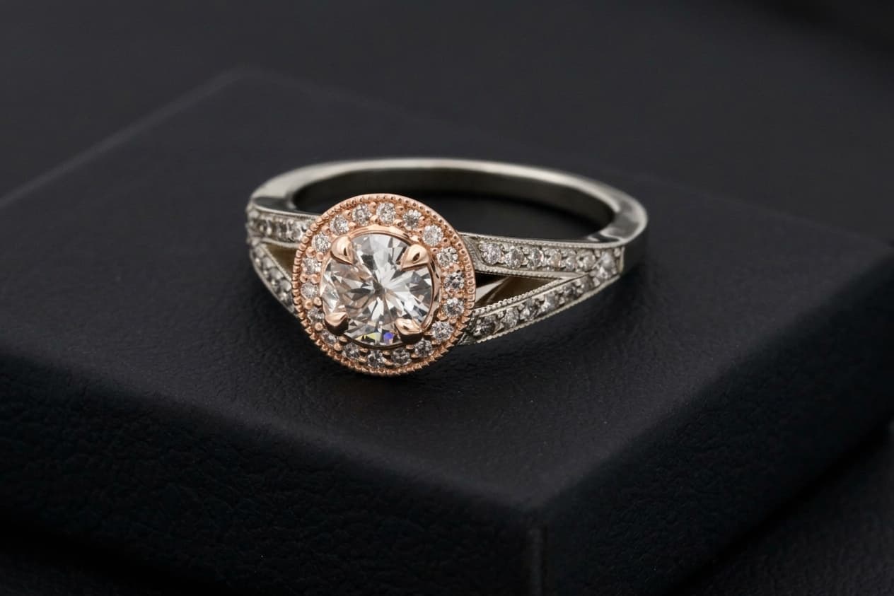 Same ring with studio sparkle and polished metal after AI jewelry retouch