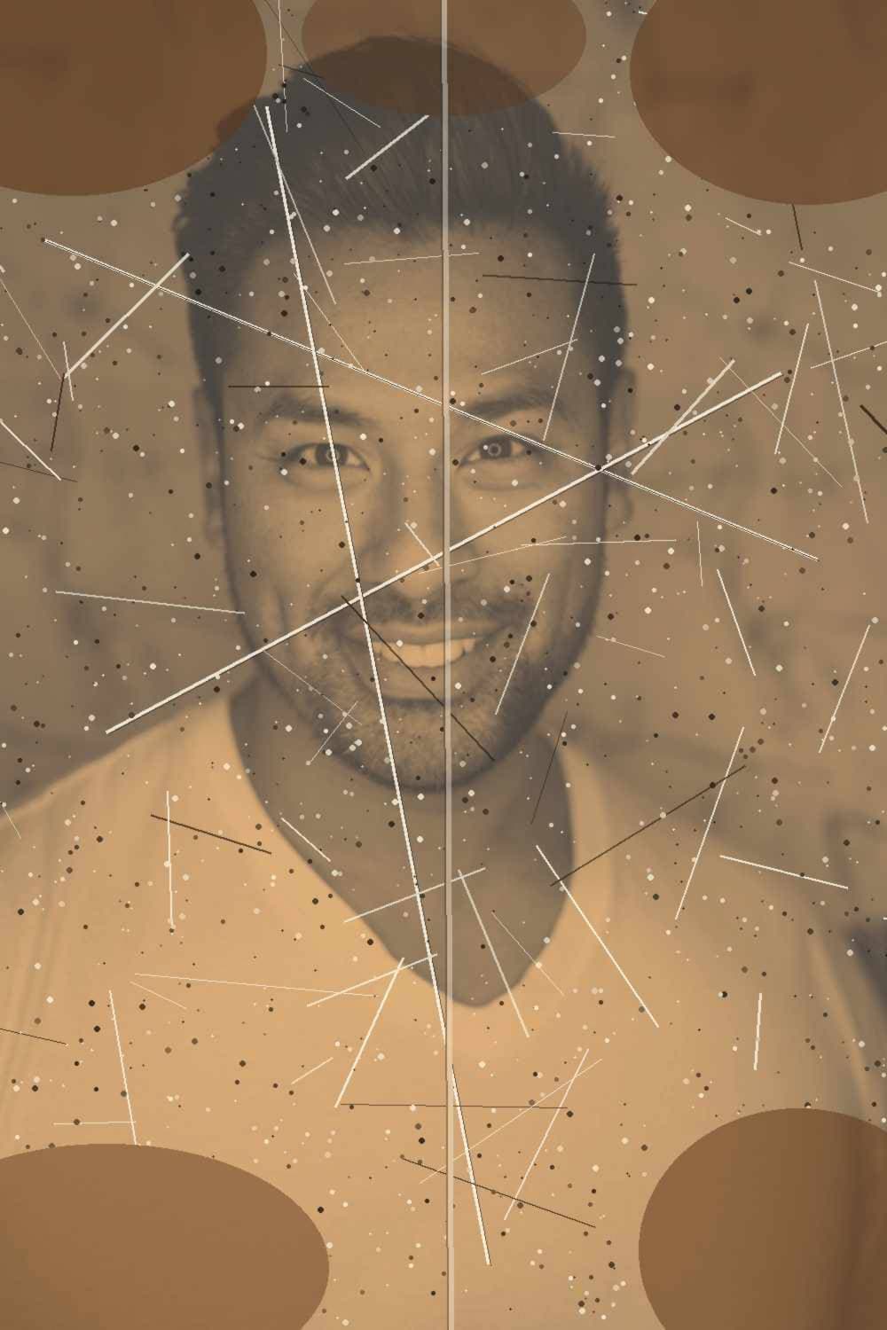 Scratched stained faded sepia portrait before photo restore