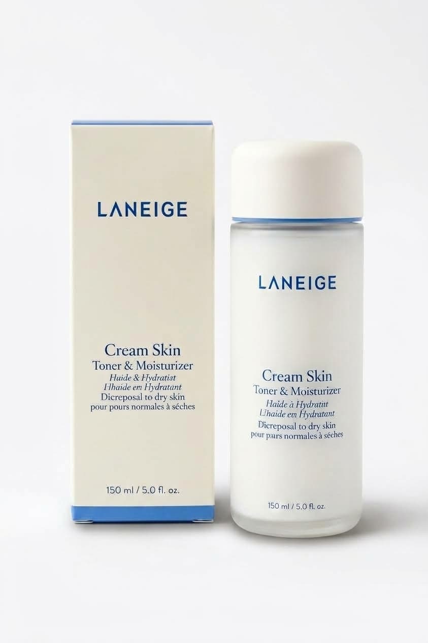 Same skincare products with soft contact shadow on studio floor after AI product shadow