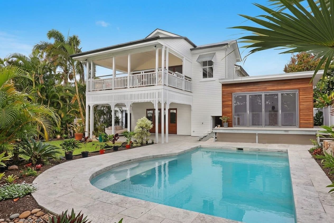 House and pool photo widened with AI generative expand